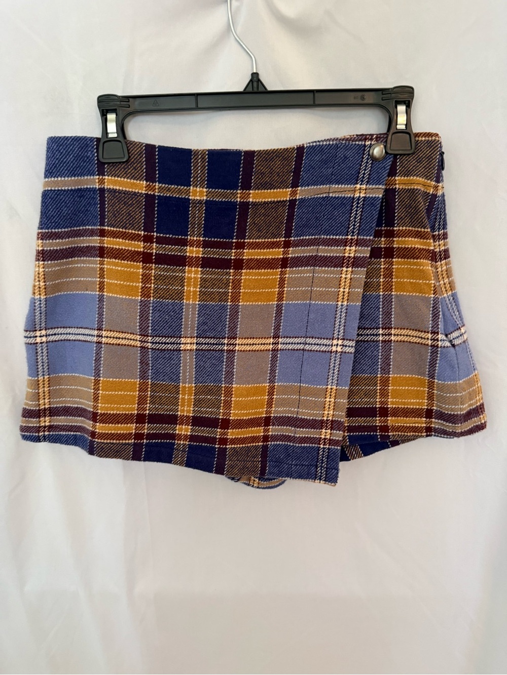 Free People Plaid Wrap Mini Skort  in Blue and Mustard